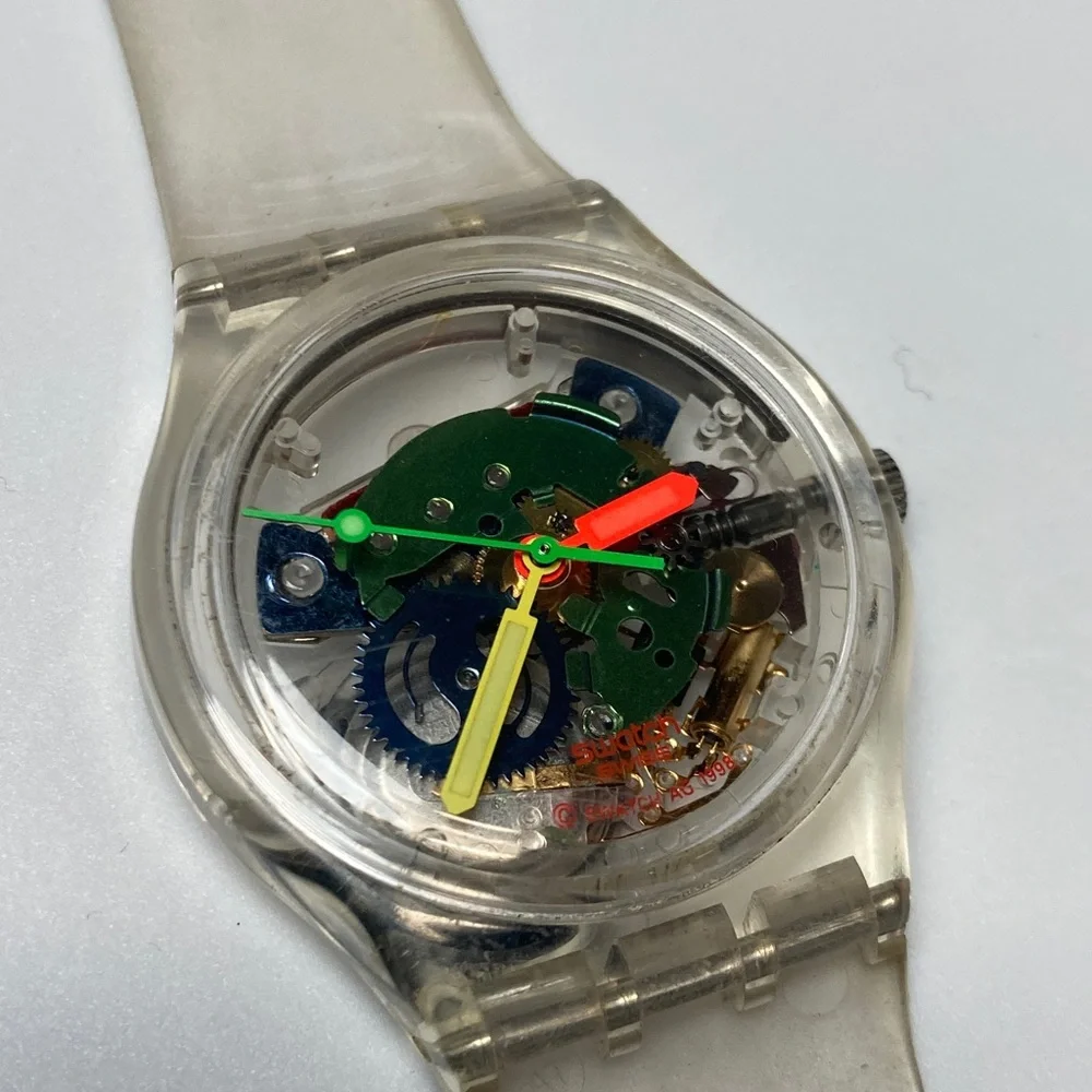 Swatch GZ159 jelly skeleton piano, clear strap and case, new battery, Y2K